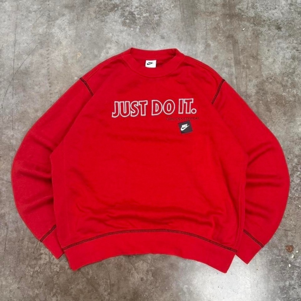 Y2K Red Nike "Just Do It" Embroidered Crewneck Size L